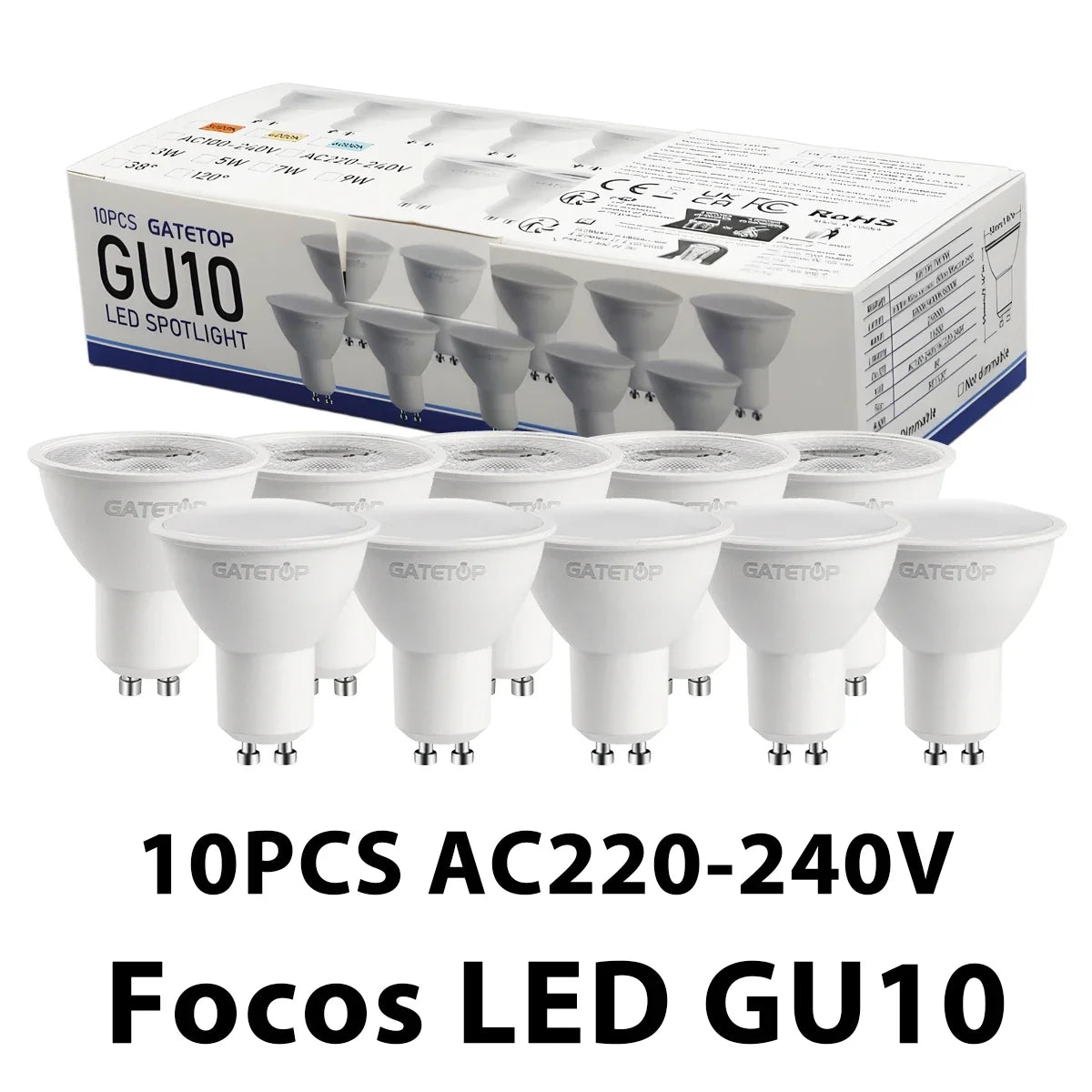10er-Pack Focos Gu10 SpotlightLampara 220V LED-Glühbirne Großhandel 9W Weiß Warm 3000k 6000K geeignet für gewerbliche Gebäude zu Hause.
