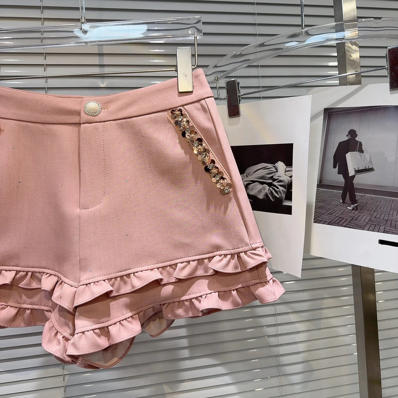 2025 Summer Clothes New Fashion Sequined Beaded Fungus Edge Pants Three-point Shorts Sweet Girls Temperament Short Pants Women