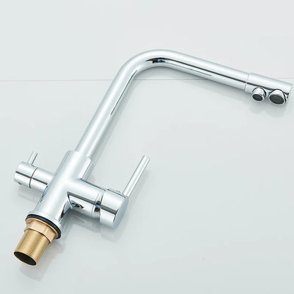 Filter Kitchen Faucet Chrome Drinking Pure Water Kitchen Tap Deck Mounted Dual Handles 3-Ways Hot and Cold Water Mixer