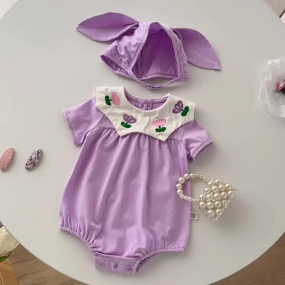 0-2Y Sommer Baby Mädchen Kleidung Kleinkind Mädchen Body & Einteilige Tulpe Stickerei Kleidung Mit Hut.