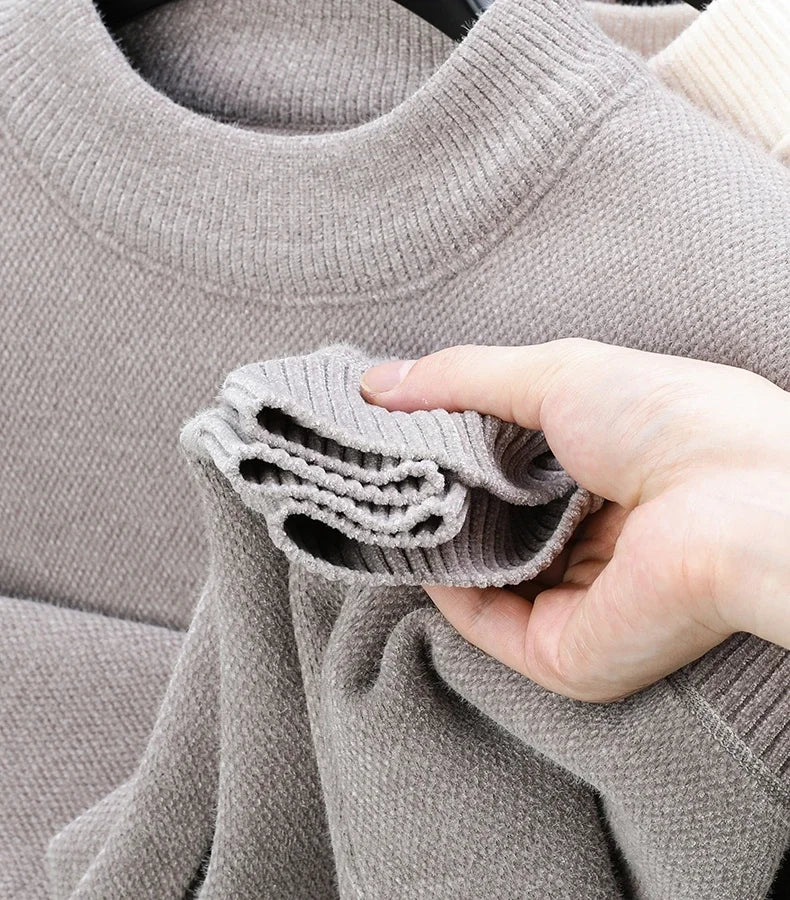 Luxury high-end round neck sweater men's winter trend brand embroidered Korean version casual plush warm thick knitted pullover