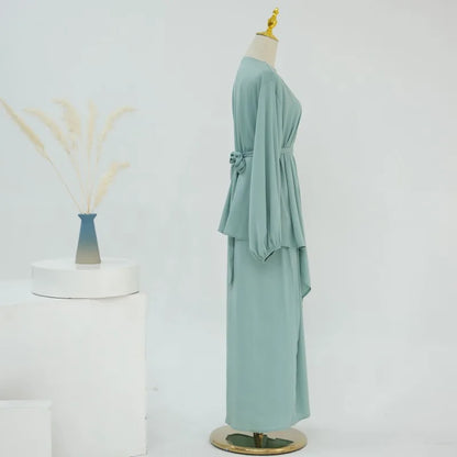 2-teiliges Saudi-Arabien muslimisches Damen-Abaya-Kleid aus Satin für Damen, Islam, Dubai, Urlaub, bescheidene Kleidung, 2024, elegante türkische Robe