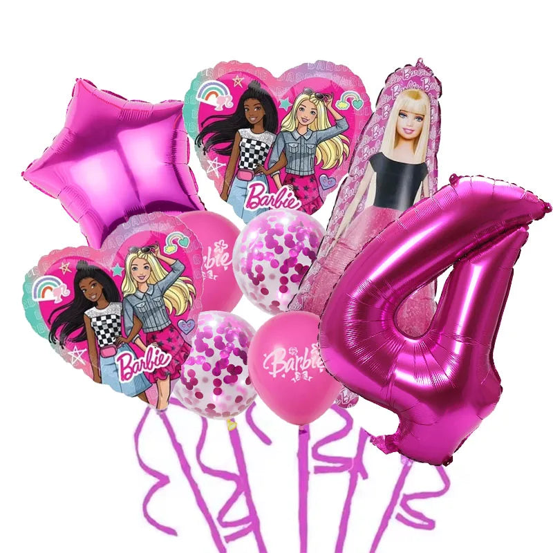 9 Stück Barbie Geburtstag Party Dekor Barbie Aluminiumfolie Ballon 32 Zoll Pink Zahlenballon Mädchen Pink Party Dekor Supplie.