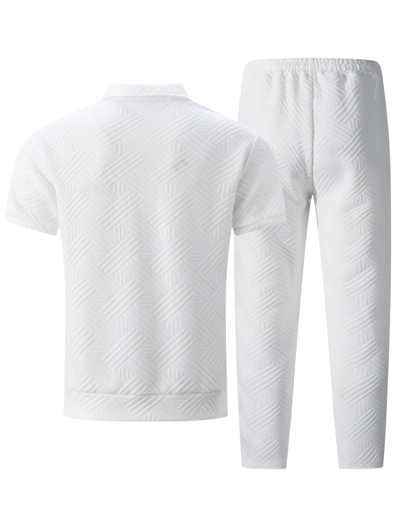 Men's Summer New Style Solid Color Knitted Short Sleeve Cardigan with Long Pants Casual Set Sporty Look from Mainland China