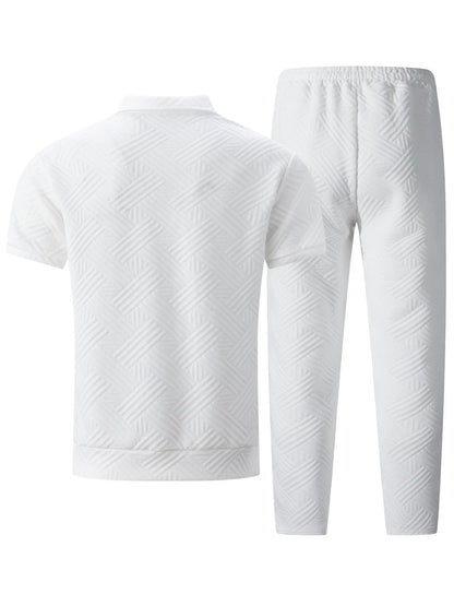 Men's Summer New Style Solid Color Knitted Short Sleeve Cardigan with Long Pants Casual Set Sporty Look from Mainland China