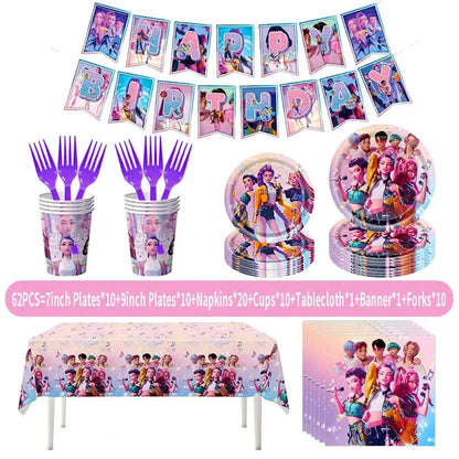 Kpop Demon Hunters Birthday Decorations Kpop Demon Hunter Birthday Theme Party Favors Supplies Plates Cup Balloons Backdrop Gift