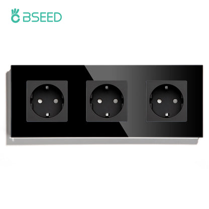 BSEED 1/2/3Gang Touch-Schalter 1-Wege-Lichtschalter mit EU-Steckdosen USB Typ-C-Steckdosen Glasscheibe Schwarz.
