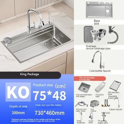 304 Stainless Steel Kitchen Sink Silver Large Single Slot  Multifunction Dishwashing Basin wash vegetables For Kitchen