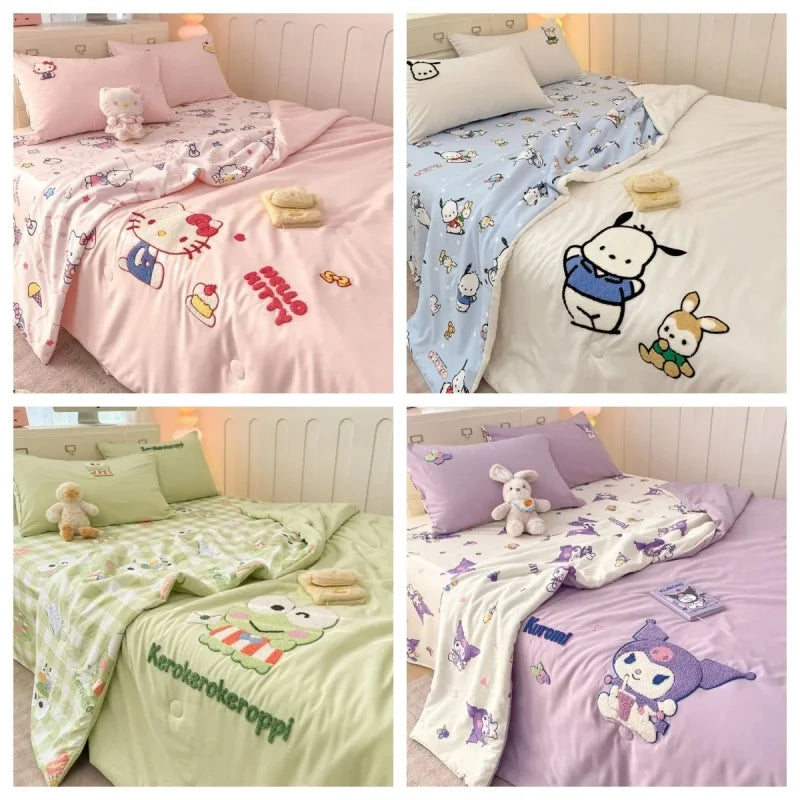 New Kawaii Hello Kitty Sanrio AnimeKuromi Winter Thickened Single both bed Plush Soft Quilt Cute Cartoon Cinnamoroll Warn.