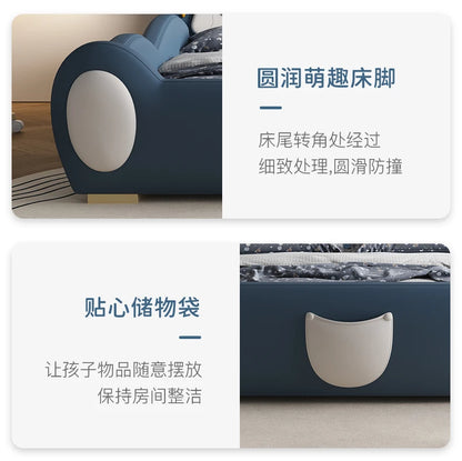 120 x 200 cm, blaues King-Size-Einzelbett, Doppelrahmen, luxuriös, 150 x 200 Heimpadder, Kinderbett, Kopfteil, zum Spielen auf einer Rutsche, Schlafzimmermöbel