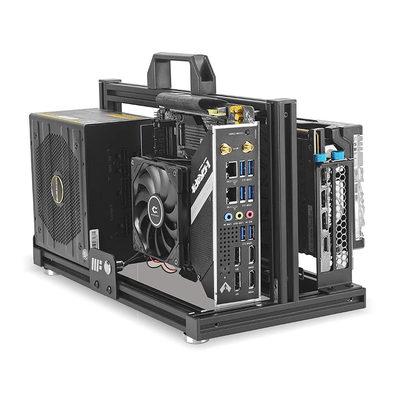 METALFISH ITX A4 Aluminum Open Frame Case, Vertical GPU, 240mm Cooler, Mini-ITX Compatible, DIY Gaming PC.