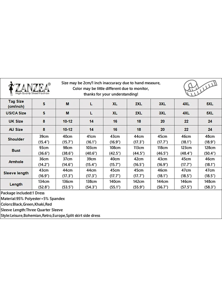 ZANZEA Herbst Sommer Floral Bedruckte Kleider Frauen Maxi Sommerkleid Bohemian Casual 3/4 Hülse Urlaub Vestidos Kaftan Robe Femme.