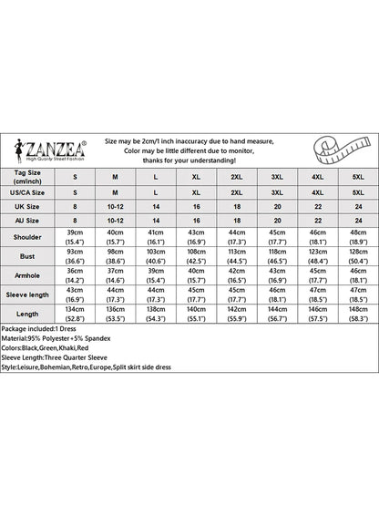 ZANZEA Herbst Sommer Floral Bedruckte Kleider Frauen Maxi Sommerkleid Bohemian Casual 3/4 Hülse Urlaub Vestidos Kaftan Robe Femme.