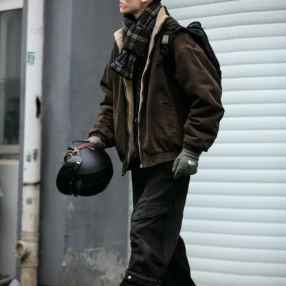 Japanese Vintage Polar Fleece Jacket Men Winter High Quality Thick Jacket Korean Streetwear Loose Couple Trendy Warm Coat Male.