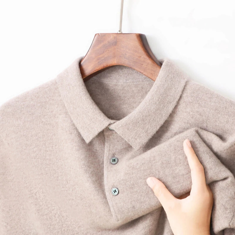 100% Wool. High-quality Men's Warm Sweater, Business Casual Stretchable POLO Shirt, Fall/winter Pullover Knitted Sweater.