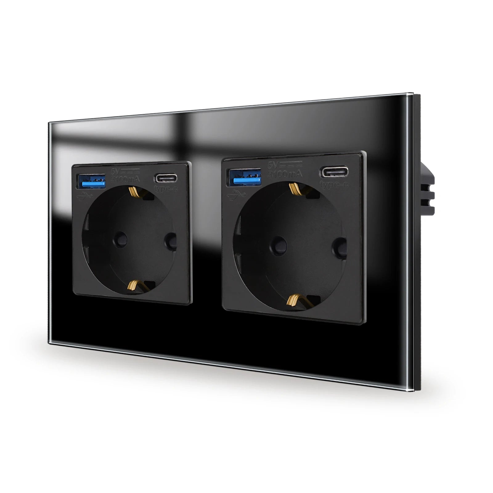 Bingoelec Wandsteckdose, Touch-Lichtschalter mit USB, 20 W, Typ C, Schnellladesteckdose, Glasscheibe, EU-Standard-Steckdosen.