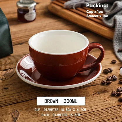 300ml Ceramic Coffee Cup and Saucer Set Pottery Latte Cups Breakfast Milk Mug Afternoon Teacup Porcelain Water Mugs Wholesale