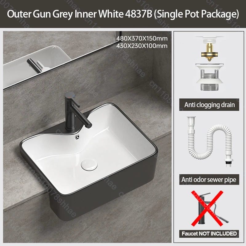 Porcelain Ceramic Vessel Sink with Drain Semi Recessed Vanity Art Sink Wash Basin Bowl for Modern Home Bathroom Decor Washbasin