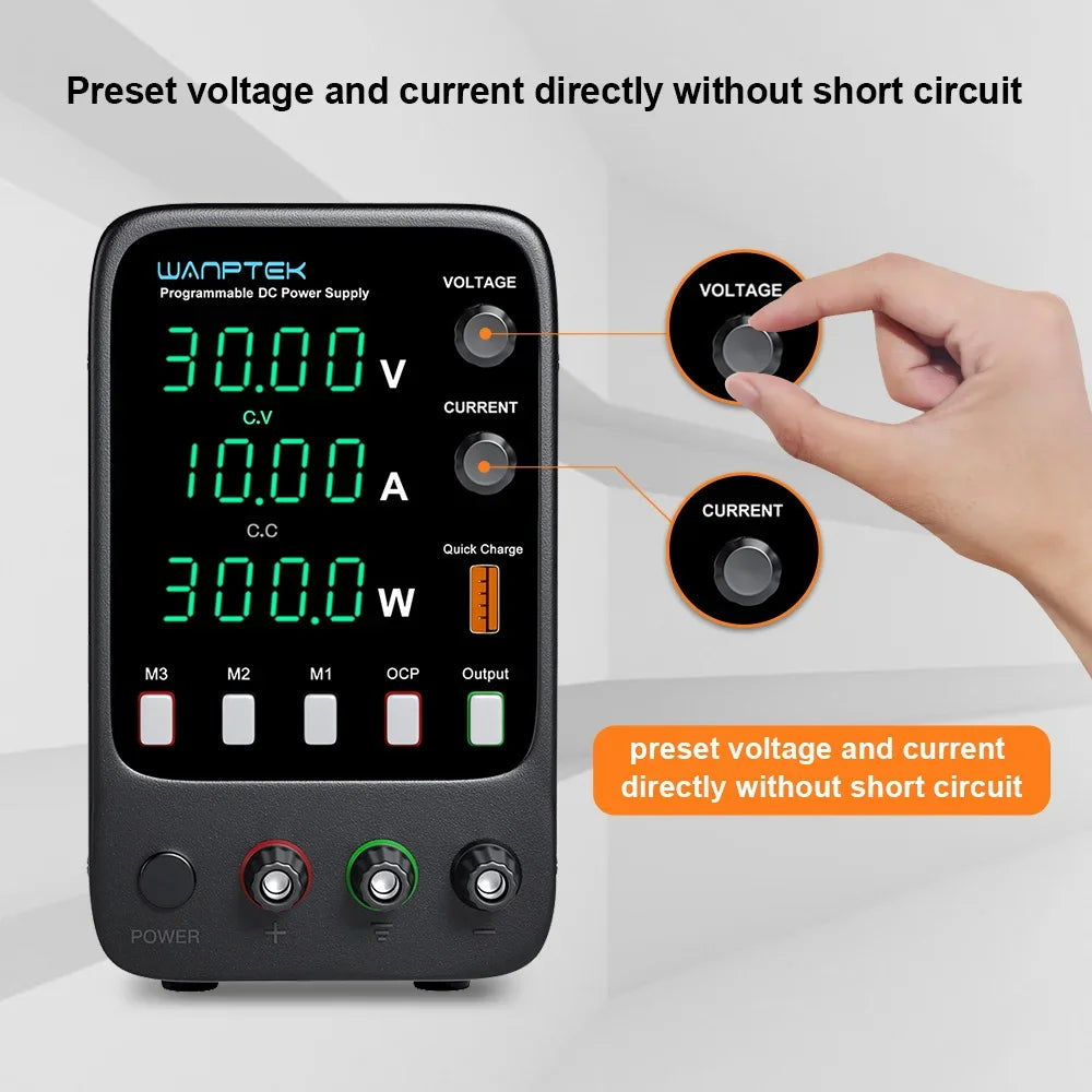 Wanptek Laboratory Power Supply 30V 5A / 30V 10A With OCP Short-Circuit Protection AC 220V/110V Auto Switching Preset Current.