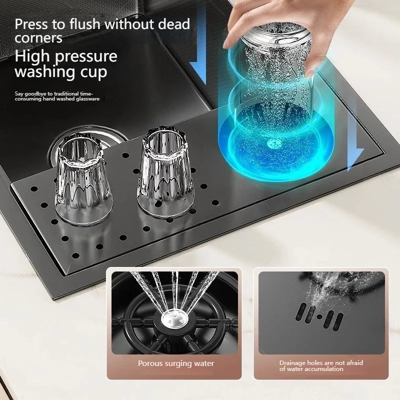 Cup Washer Hidden Bar Kitchen Sink Stainless Steel Invisible Single Sinks with Lid Garden Hotel Apartment Small Basin