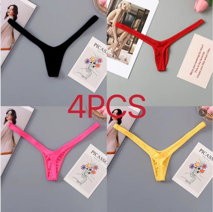 2/4pcs New Deep V Thong Women's Breathable  Line Sexy Hot Waist Mini Panties Bikini Bottom Thongs Female Panty Women Underwear.