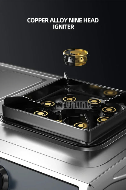 Desktop Stainless Steel Double Stove Household Bench Top Strong Fire Liquefied Natural Gas Stove.