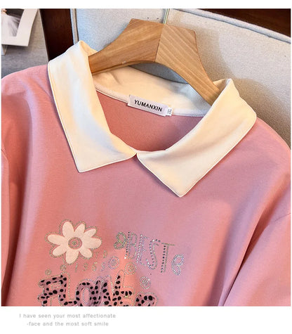 175kg plus size Damen büste Frühling Herbst lose Kragen bedruckt Langarm Sweatshirt schwarz rosa 4xl 5xl 6xl 7xl 8xl 9xl