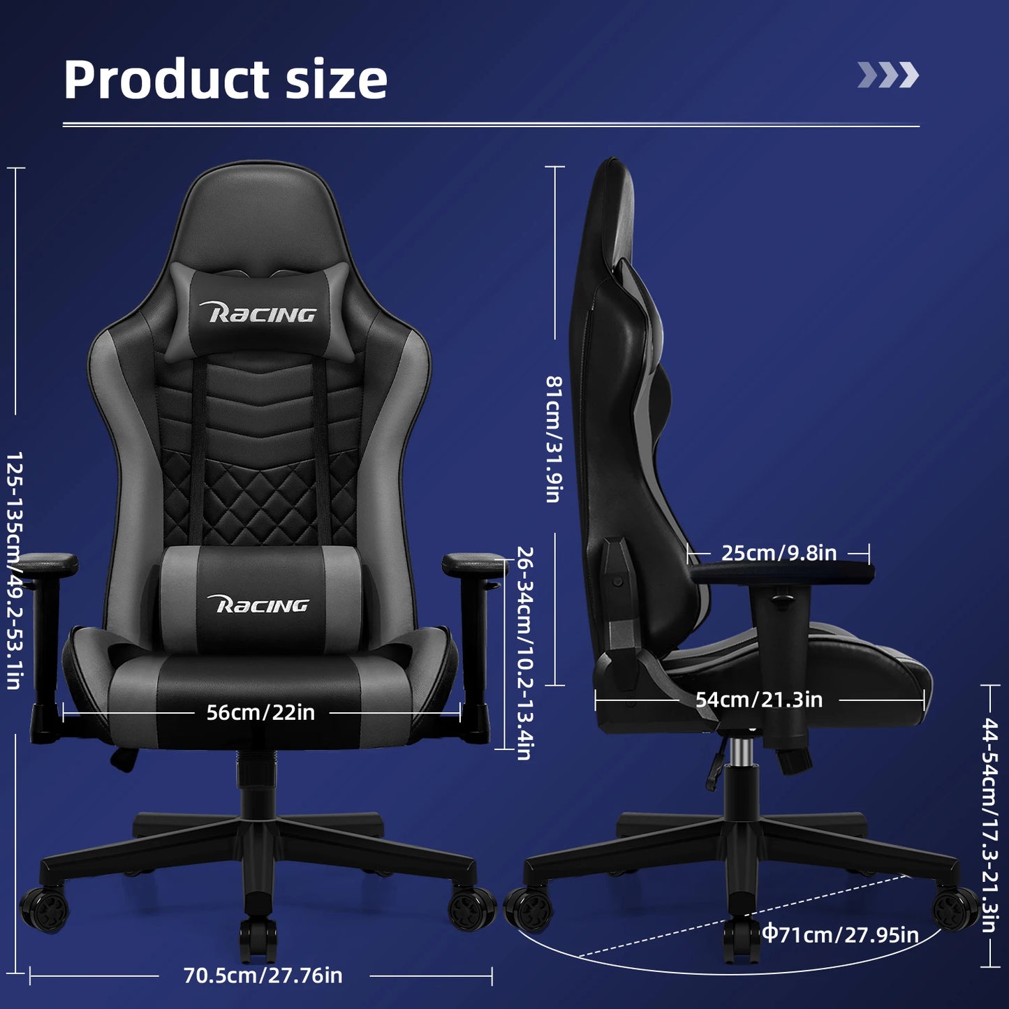 AUTHMIC Ergonomischer Gaming-Stuhl, Büro-Liegestuhl mit Lordosenstütze, verstellbare Armlehne, 150 kg Belastung für Heimarbeit, Gamer-Setup