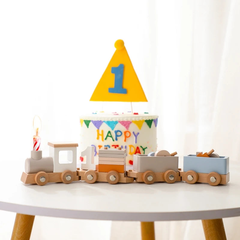Wooden Train Birthday Toy  Montessori Toys Baby Educational Toys  Wooden Trolley  Baby Learning Toys  Number Of Wood Baby's Toys.