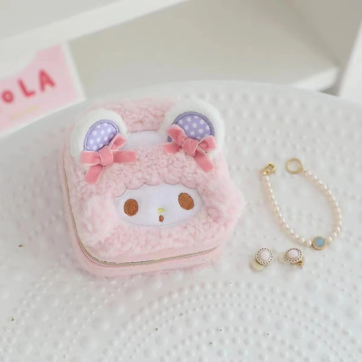 Cute My Melody Sweet Piano Cosmetic Bag Lovely Pink Drawstring Bag Kawaii Jewel Case Japanese Style Plush Bag Gifts Girl.