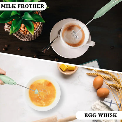 Kitchen Powerful Milk Frother Handheld Foam Maker for Lattes - Whisk Drink Mixer for Coffee Electric Rechargeable Egg Beater.