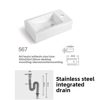 Kompaktes, an der Wand montiertes Keramikwaschbecken – kleines quadratisches Waschbecken, platzsparendes Design für Badezimmer, Balkon oder Waschtisch