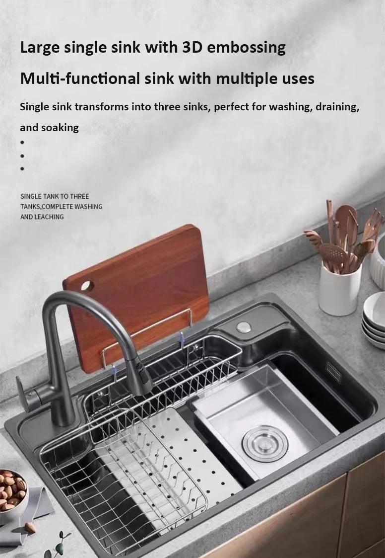 Japanese 3D Flat Large Single Slot Little millet grain Nano 304 Stainless Steel Kitchen Sink Wash Basin Dish Basin for Household