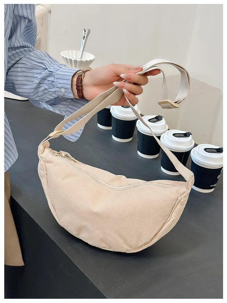 Solid Color Corduroy Women's Hobos Shoulder Bag Retro Casual Female Crossbody Bags Ladies Daily Travel Handbags Messenger Bag