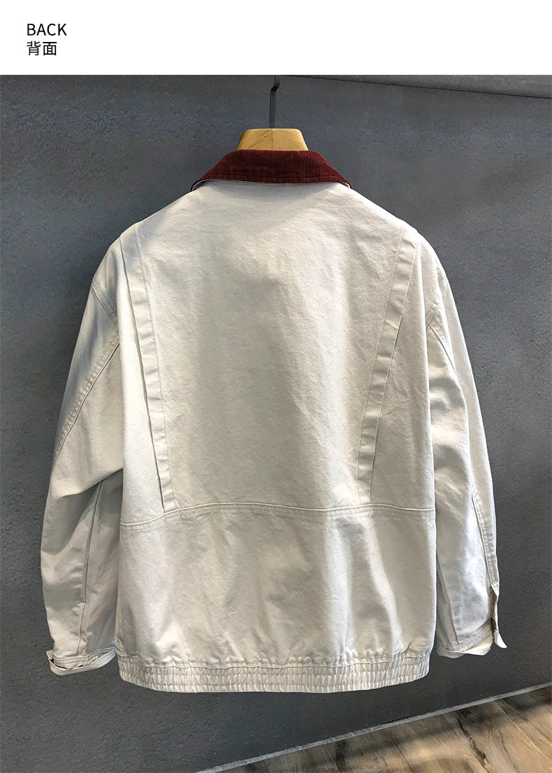 Men Spring Autumn Washed Cotton Loose Casual American Retro Cargo Jacket Man Streetwear Cityboy Coat Outerwear Varsity Jacket