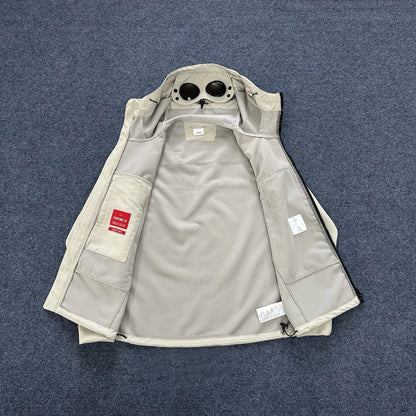 2025 Italian CC Glass Black Button Brand Style Men's Fleece-lined Windbreaker Jacket Zippered Suitable For Outdoor Sports Hoodie.