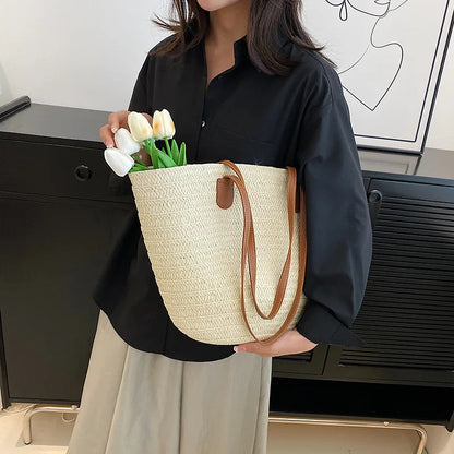 Women's Large Capacity Shoulder Bag Summer Straw Woven Basket Handbag Fashion Female Luxury Designer Beach Bag Bali Shopper Tote.