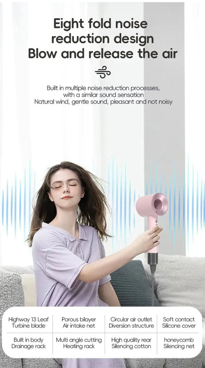 Negative ion hair dryer with high speed and no blades High power silent and quick drying Portable, suitable for home and travel.