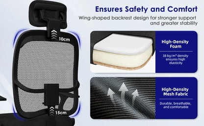 Daccormax Ergonomischer Bürostuhl, Mehrpunktstütze, verstellbare, atmungsaktive Netzrückenlehne, drehbarer Computer-Schreibtischstuhl mit Kopfstütze