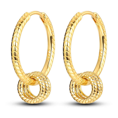 Yellow Gold Starlight Hoop Earrings For Girl Sparkling Classic Snakebone Multi-loop Earrings Star Moon 925 Silver Women Earring