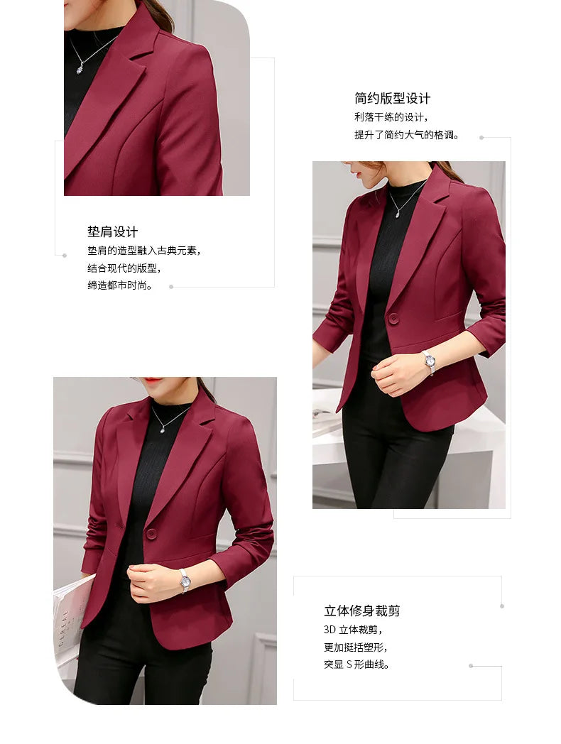 Wine Red Women's Long-sleeved Suit Jacket, Korean Style Slim Short Coat Women, Asian Size M-XXXL, Girl's Blazers..