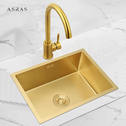 SUS 304 Stainless Steel Luxury Gold Nanometer Island Kitchen Sink Manual Single Bar Counter Mini Kitchen Sinks
