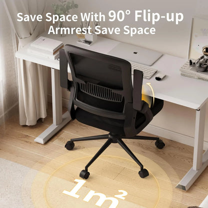 Office Chair Ergonomic Mesh Flip-Up Arms Gaming Chair with Mid Back Cushion Lumbar Support for Home Bedroom Working