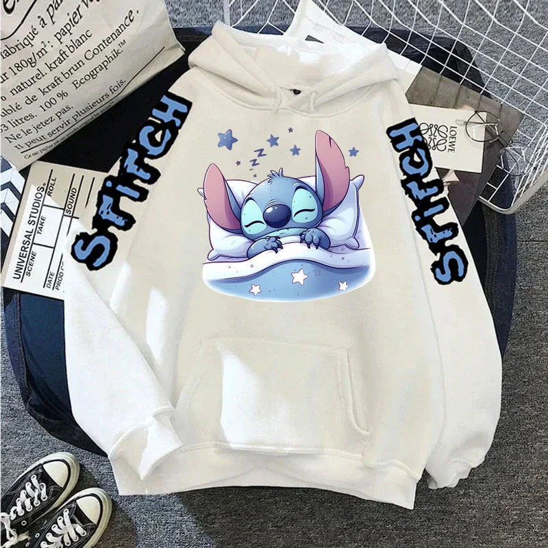 Luxury Brand Women's Hoodies Disney Lilo & Stitch Harajuku Jackets Japanese Fashion Winter Sweaters Women's Warm Sweatshirts.