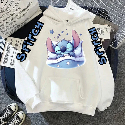 Luxury Brand Women's Hoodies Disney Lilo & Stitch Harajuku Jackets Japanese Fashion Winter Sweaters Women's Warm Sweatshirts.