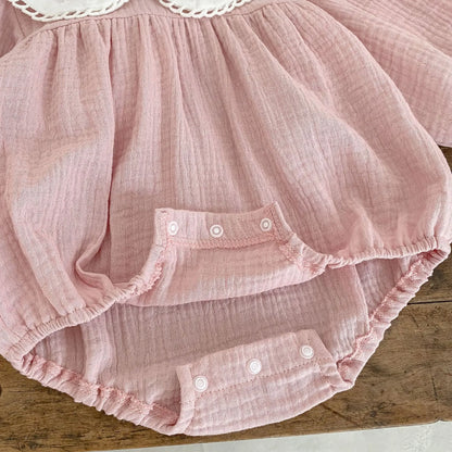 Neugeborene Mädchen Kleidung Frühling Kleinkind Mädchen süße Prinzessin ein Stück Stram pler Spitze Kragen Baumwolle Kleidung Herbst Outfit.