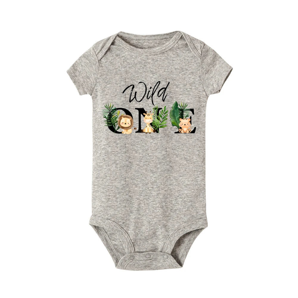 Wild One&Tier Muster Druck Jungen Neugeborenen Strampler Sommer Casual Kurzarm Säugling Body Baby der ersten Geburtstag Kleidung.