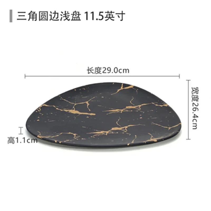 Marble Texture Imitation Melamine Plate BBQ Tableware Cake Fruits plates Snack Tray Outdoor Party Dishes Steak.