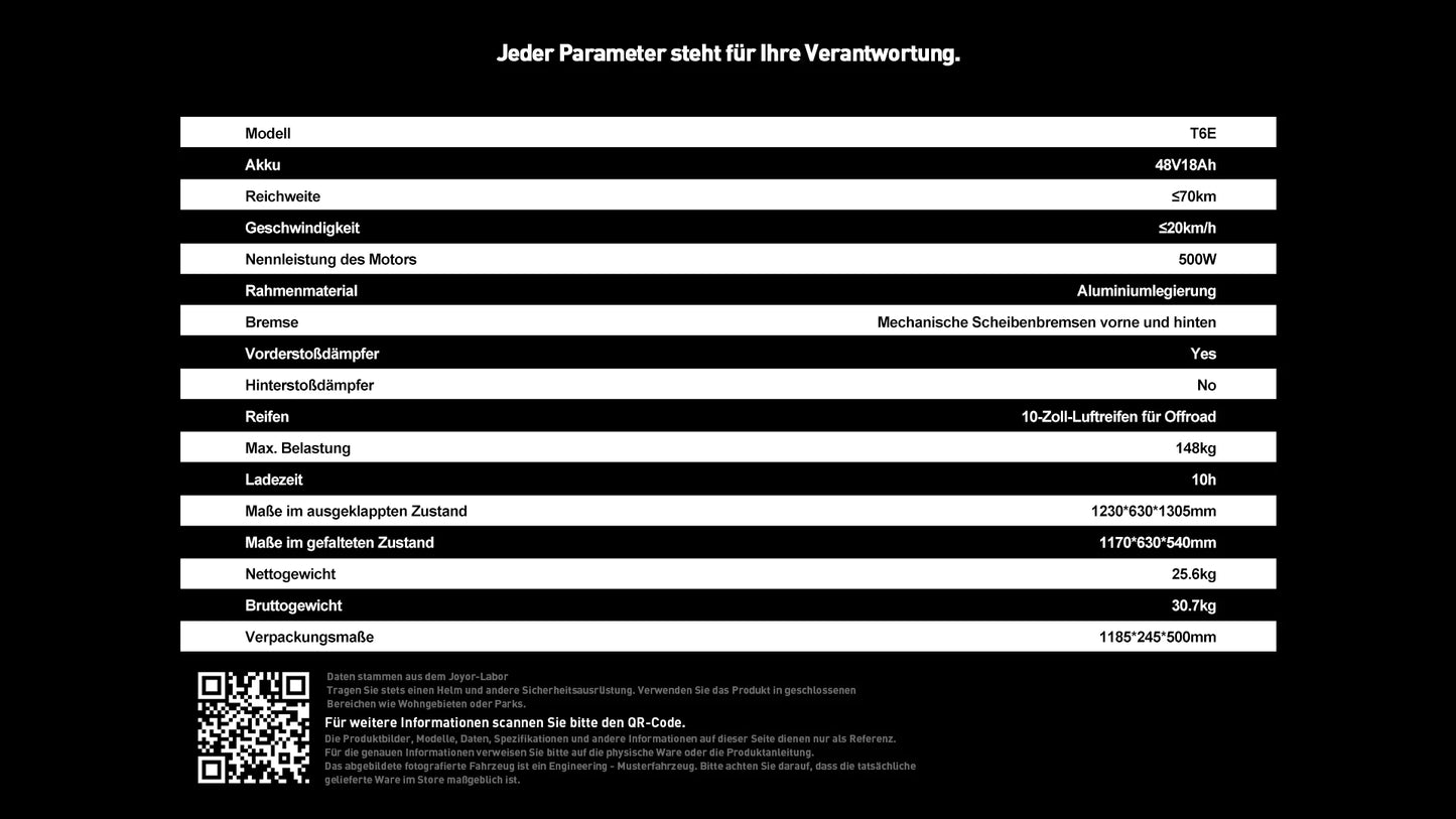 Joyor T6E ABE Electric Scooter for Adults 500W Folding E-scooter with 48V 18Ah Battery.