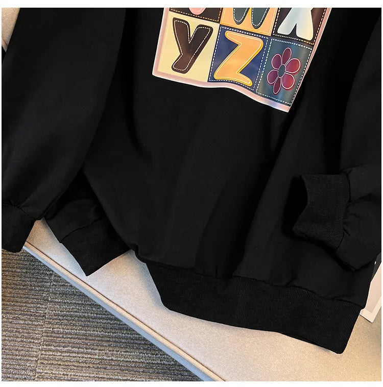 170 kg Plus Größe Damen Büste 170 Frühling Herbst Lose Langarm Druck Brief Pullover Sweatshirts 4XL 5XL 6XL 7XL 8XL 9XL